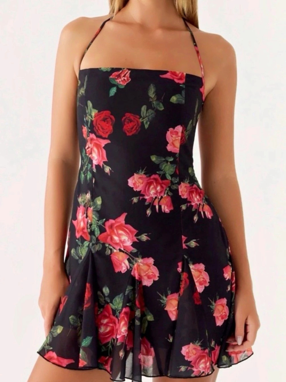 Peppermayo Magnolia Mini Dress Floral Black & Red Small